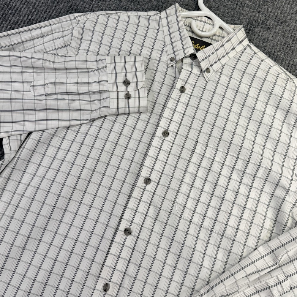 Cabela's Shirt Mens LT White Plaid Button Down Long Sleeve Cotton Pocket Casual